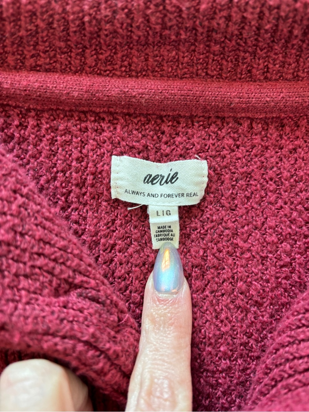 aerie CozyUp Waffle Button Sweater Burgundy Size Large - Picture 3 of 8